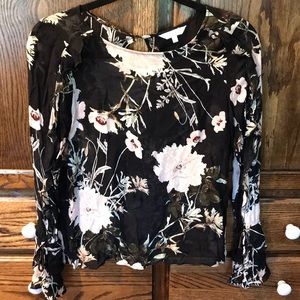 Women’s Sheer Lucky Brand Top Sz S Black Floral
